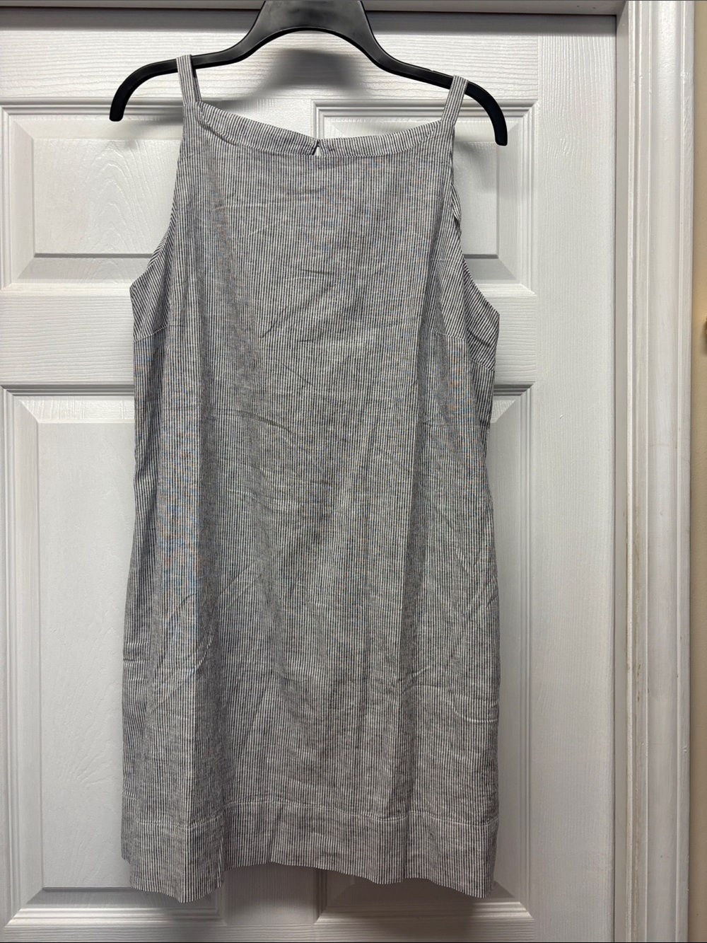 Gap Linen Blend Apron Mini Dress Grey & White Pinstripe Pockets Medium New